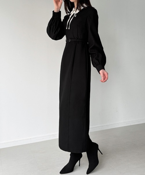 JUNOAH（ジュノア） 長袖ワンピース SMALL グレー レディース