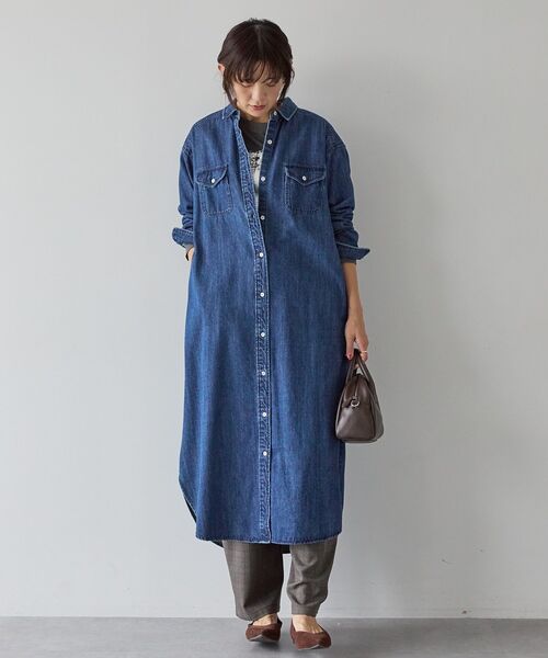 「AMERICAN HOLIC」 シャツワンピース M インディゴブルー レディース_画像5