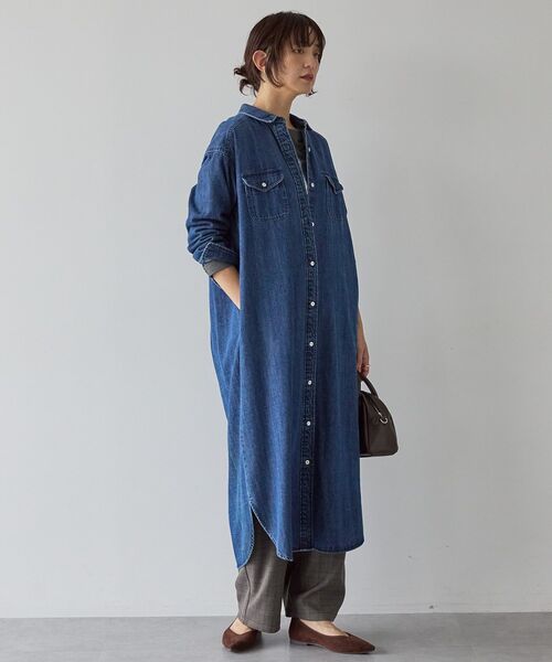 「AMERICAN HOLIC」 シャツワンピース M インディゴブルー レディース_画像6
