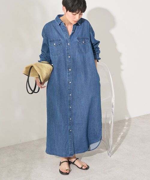 「AMERICAN HOLIC」 シャツワンピース M インディゴブルー レディース_画像9