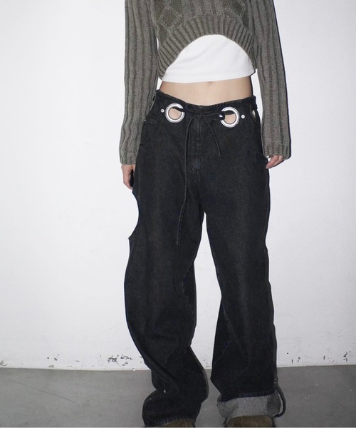 「musubore」 デニムパンツ FREE ブラック系その他 レディース_画像2