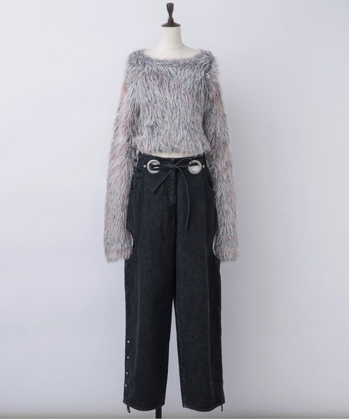 「musubore」 デニムパンツ FREE ブラック系その他 レディース_画像3