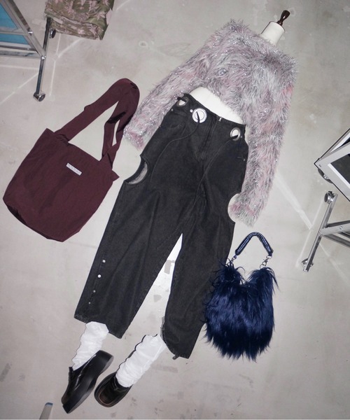 「musubore」 デニムパンツ FREE ブラック系その他 レディース_画像4