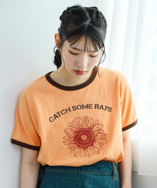 「eLur」 半袖Tシャツ FREE オレンジ レディース_画像2