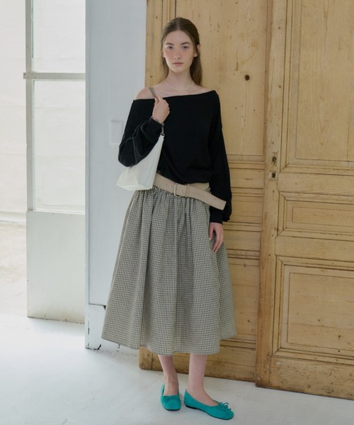 GIUNON スカート shirring frill check skirt / シャーリングフリル