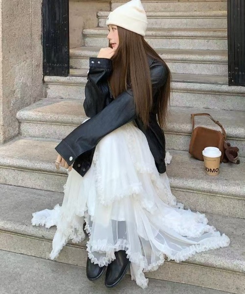 「Achic」 ロングスカート M ホワイト レディース_画像4