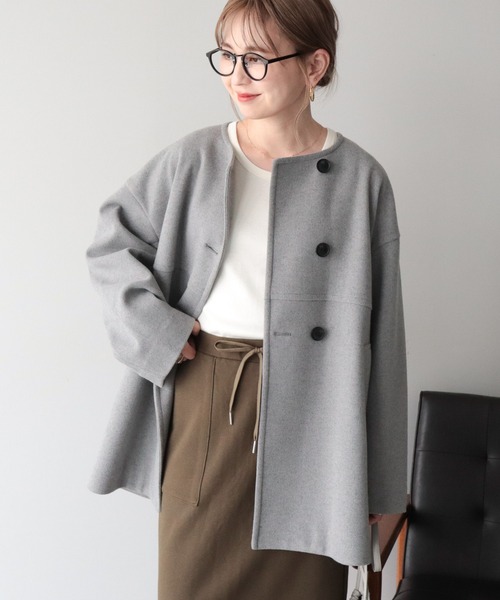 Eimee Law（エイミーロウ） ノーカラーコート 38 サックスブルー