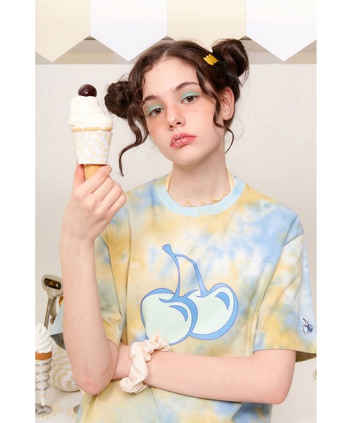 tシャツ KIRSH OFFICIAL TIE DYE HEAT SENSING T-SHIRT KH/タイダイ染めチェリープリント半袖Tシャツ レデ