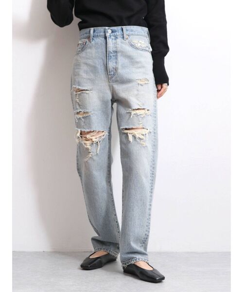 オシャレ クラッシュ ルーズ デニムパンツ CANVAS+ ジーンズ デニム デニムパンツ 「CANVAS+」クラッシュ
