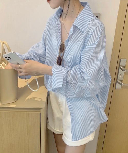 ブラウス シャツ ストライプシアーシャツ レディース LADY LIKE ブラウス シャツ ストライプシアーシャツ レディース