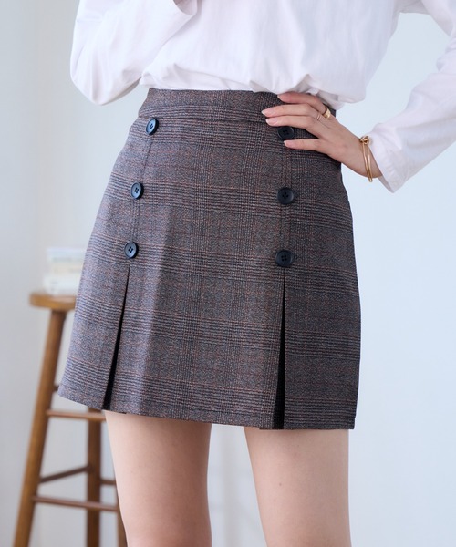 Ada. スカート グレンチェックダブルボタンスカート : ZOZOTOWN Yahoo