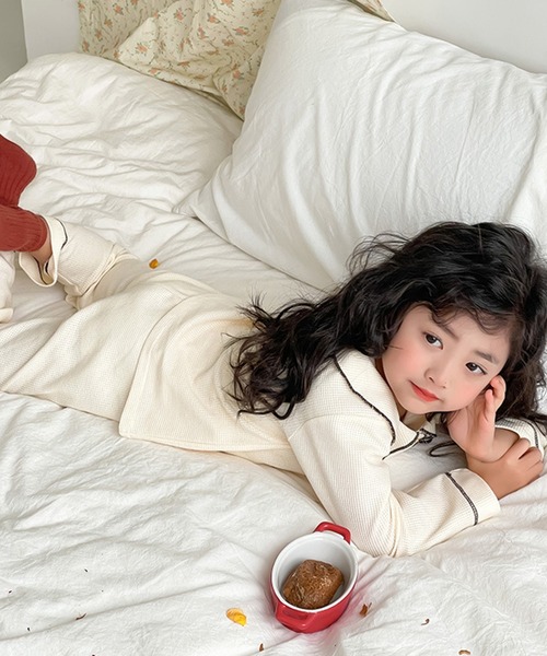 DAY CLOSET パジャマ キッズ 長袖ワッフルパイピングラウンドカラー