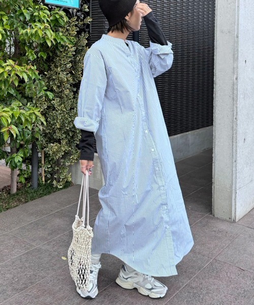 Bonjour Sagan ワンピース キーネックストライプシャツ