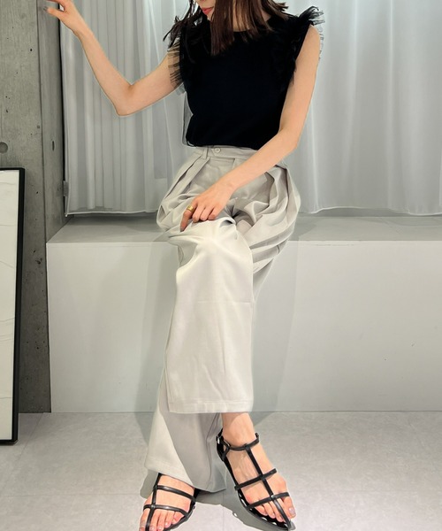 MUVEIL ミュベール　パックフリルTシャツ　半袖カットソー　フリルチュニック MUVEIL シアーフリルTシャツ | KOKO