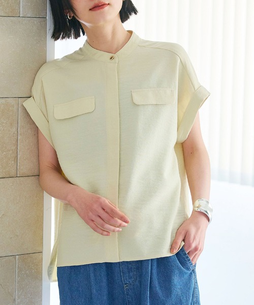 21ss 美品◆セオリー◆Powder Crepe バンドカラー ブラウス S Theory - theory 23SS Powder Crepe バンドカラーシャツ アイボリーの