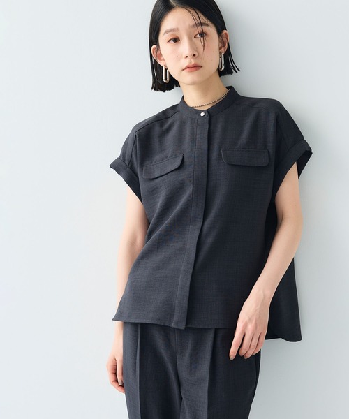 ブラウス シャツ バンドカラーサイドドロストシャツ レディース CROSS FUNCTION ブラウス シャツ 「洗える・シワになりにくい