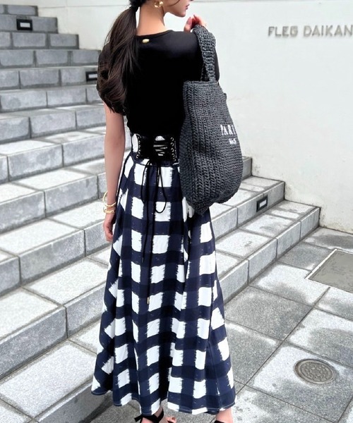 Soir,5 COCOTTE PARIS スカート レースアップギンガムフレアスカート  