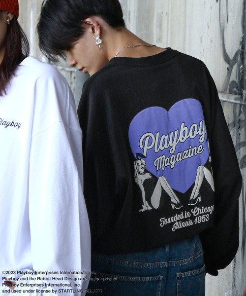 tシャツ 「PLAYBOY」×「SEQUENZ」 ハートバニー バックプリント 長袖 Tシャツ / ロンT レディース メンズ