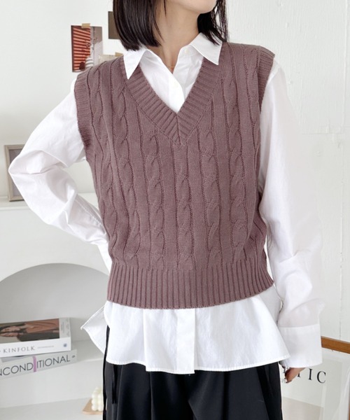 値下げ中‼️CLANE グレー ニットベスト Vネック size2 cuc904-281.jpg