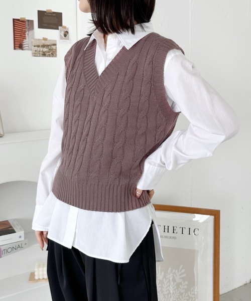 CLEA ベスト ジレ ケーブル編みニットベスト レディース