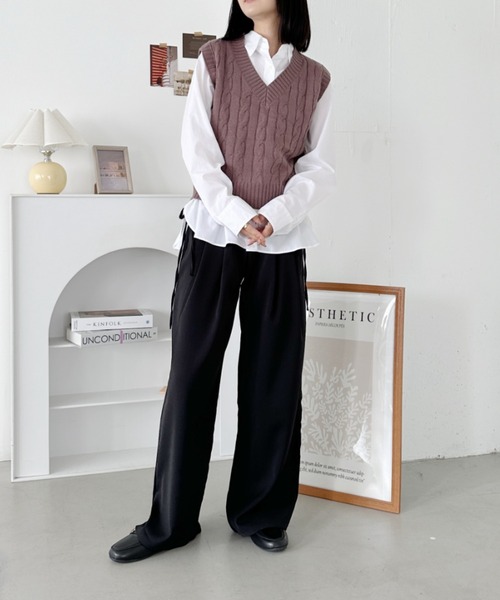 CLEA ベスト ジレ ケーブル編みニットベスト レディース : ZOZOTOWN