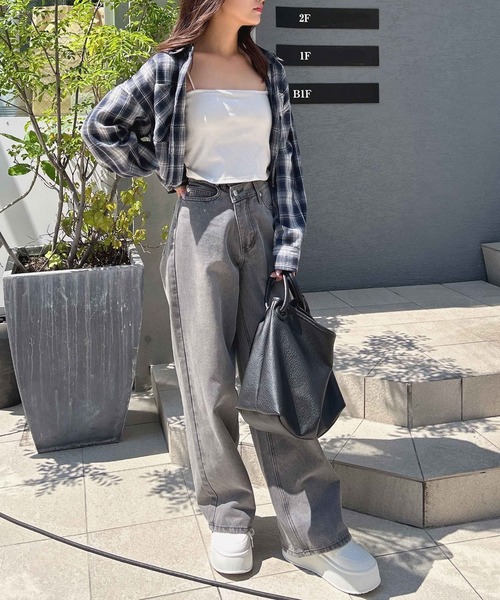 INGNI（イング） ブラウス シャツ チェック柄ショートシャツ