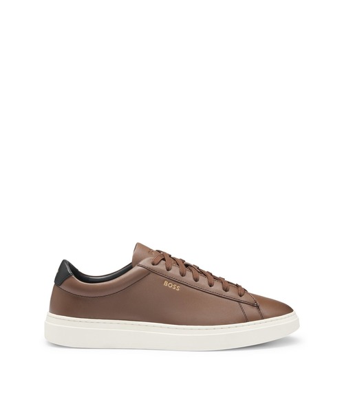 BOSS レザー レースアップスニーカー メッシュディテール BOSS(HUGO BOSS) スニーカー ロゴディテール ポリッシュレザー