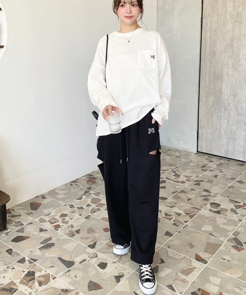 moment+ スウェットパンツ ジャージ TC裏毛サイドスリットスウェット