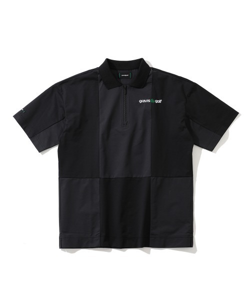 MARK & LONA ブラックポロシャツ MARK&LONA マークアンドロナ 半袖ポロシャツ 黒×白 斜めロゴ総柄