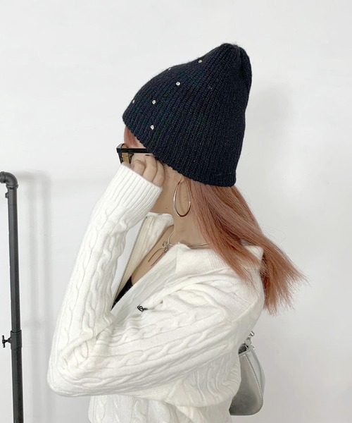 non-hedge（ノンヘッジ） ニット帽 ニットキャップ ビジュー付ニット帽