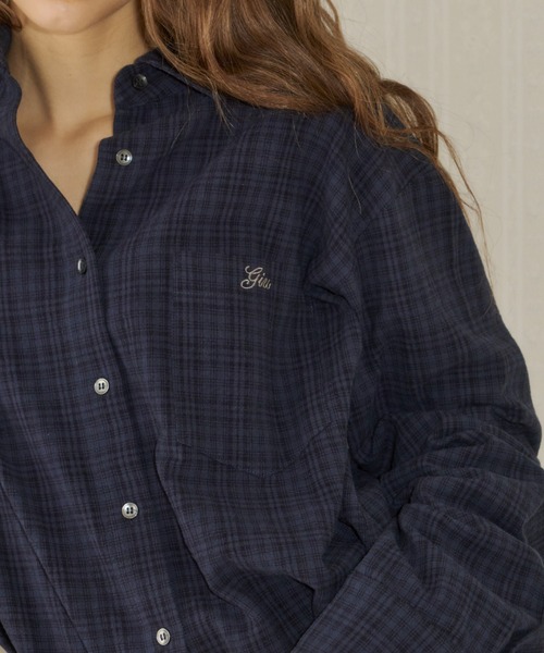 GIUNON ブラウス シャツ embroidery over check shirts / エン