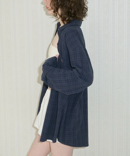 GIUNON ブラウス シャツ embroidery over check shirts / エンブロイ 