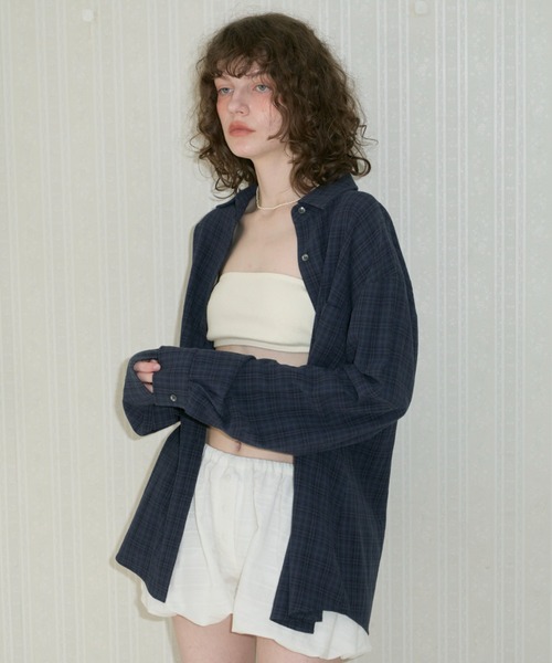 GIUNON ブラウス シャツ embroidery over check shirts / エンブロイ 