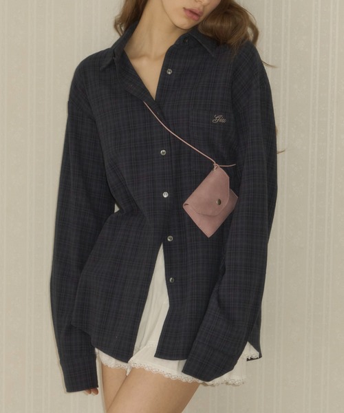 GIUNON ブラウス シャツ embroidery over check shirts / エンブロイ 