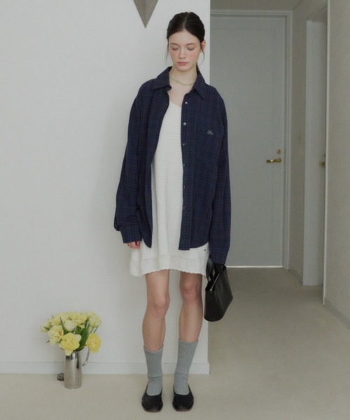 GIUNON ブラウス シャツ embroidery over check shirts / エンブロイ 