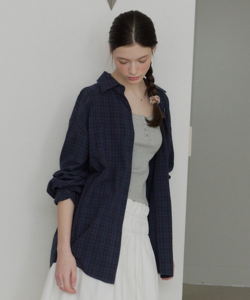 GIUNON ブラウス シャツ embroidery over check shirts / エンブロイ 