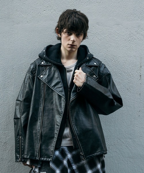 VI E DIT 革ジャン ライダース Hand-bleached 2-way riders jacket