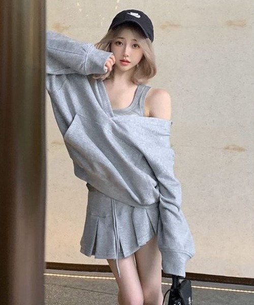 meJane セットアップ オーバースウェットフーディー×プリーツ