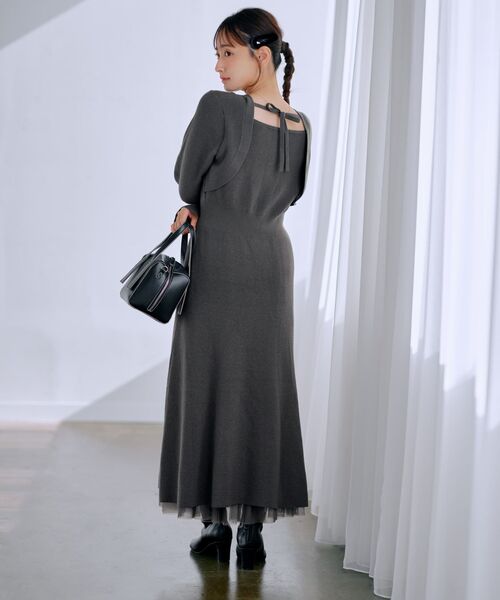 ワンピース バックボレロナローニットワンピース 「低身長・小柄女性