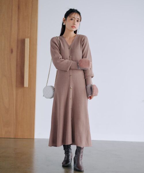 ワンピース バックボレロナローニットワンピース 「低身長・小柄女性  