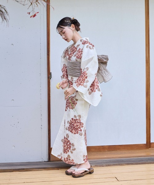 utatane 浴衣 ブラウン 紫陽花