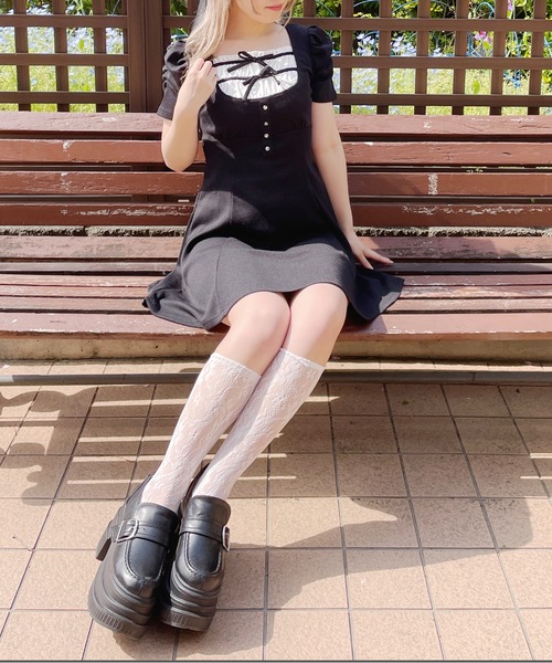 abc une face ワンピース ダブルリボンレイヤードワンピース