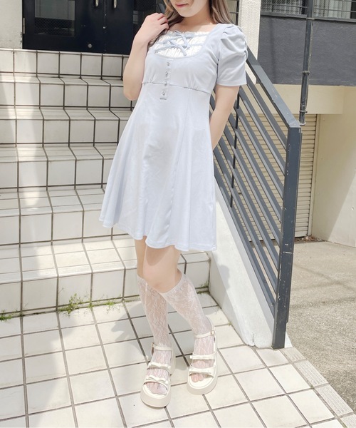 abc une face ワンピース ダブルリボンレイヤードワンピース