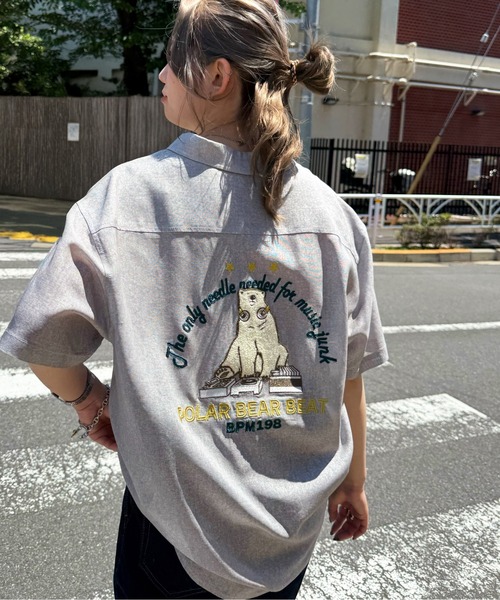 SUN WOLVES ラガーシャツ ホワイト　Sサイズ DOUBLE NAME ブラウス シャツ POLAR BEAR BEAT BACK刺しゅう半袖