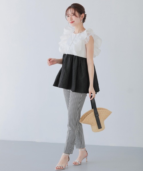 【新品タグ付き】fitmore♡チュールフリルジャガードドッキングトップス Fit more（フィットモア） チュールフリルジャガードドッキング