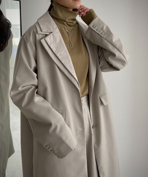 レディース ラムレザー チェスターコート グレーベージュ Lサイズ 美品 レディース ラムレザー チェスターコート グレーベージュ Lサイズ 美品