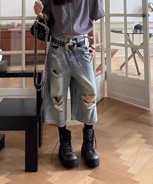 HALEY PESCA ワイドパンツ ハーフパンツ ジーンズ デニム デニムパンツ