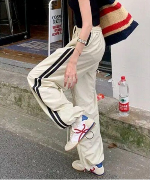パンツ ドローストリングラインナイロンワイドパンツ レディース