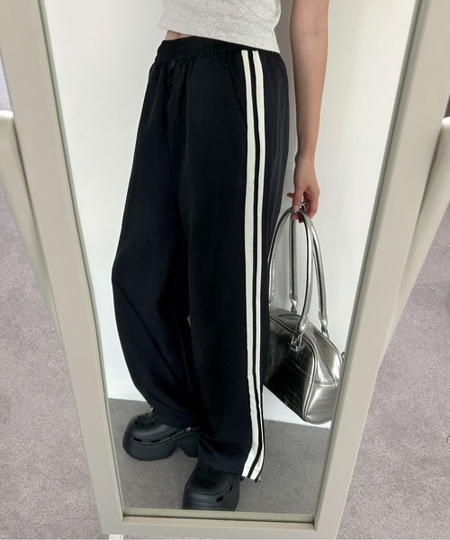 ワイドパンツ パンツ ドローストリングラインナイロンワイドパンツ