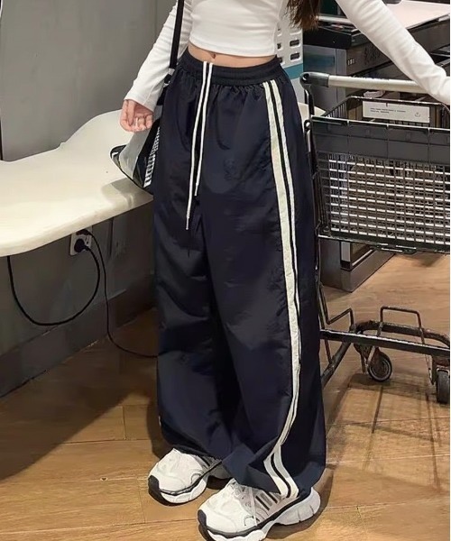 ワイドパンツ パンツ ドローストリングラインナイロンワイドパンツ 